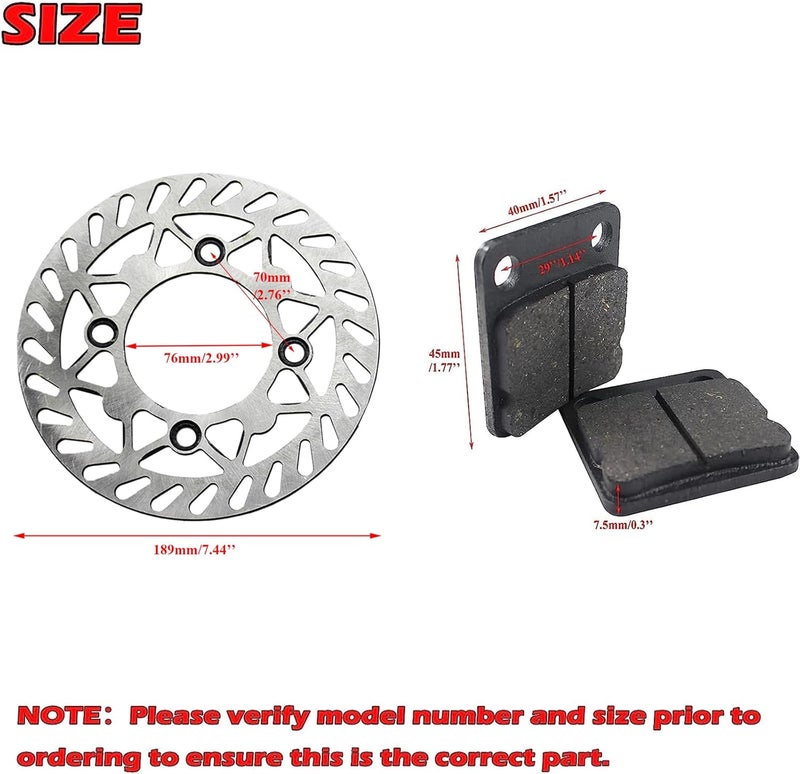 PRO BAT 190mm/7.48'' Front Brake Disc Disk Rotor with Brake Pad for 110cc 125cc 150cc PIT PRO Trail Quad Dirt Bike ATV Buggy - Image 2